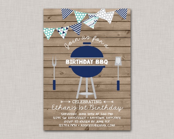 Birthday BBQ Invitation, Backyard BBQ Invitation, BBQ Invitation, Sibling, Bunting, Boy Birthday Invitation Il_570xn