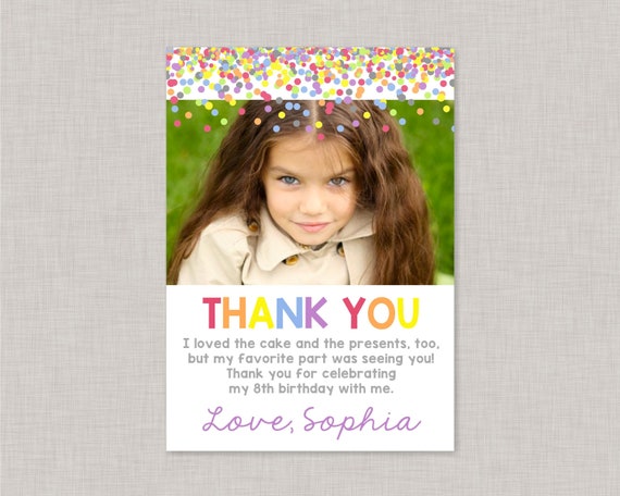 Thank You Card with Photo,Photo Thank You Cards,Photo Thank You Card Kids,Birthday Thank You Cards,Birthday Thank You Card Printable,Rainbow Il_570xn