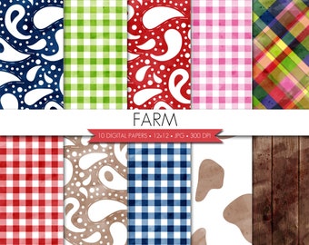 Watercolor Farm Digital Paper,Barnyard Digital Paper,Wood Digital Paper,Barn Digital Paper,Plaid Digital Paper,Farm Animal