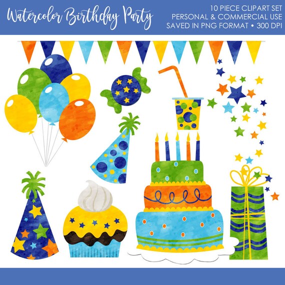BUY 2 GET 1 FREE! Watercolor Boy Birthday Clipart,Birthday Clipart for Boys,Birthday Party Clipart,Birthday Clipart for Kids,Cake Clipart Il_570xn