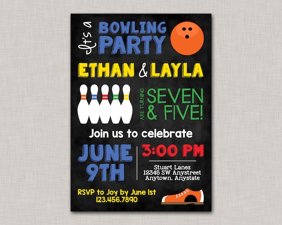 Bowling Invitation, Bowling Birthday Invitation, Joint Bowling Invitation, Sibling Birthday Invitation Il_570xn