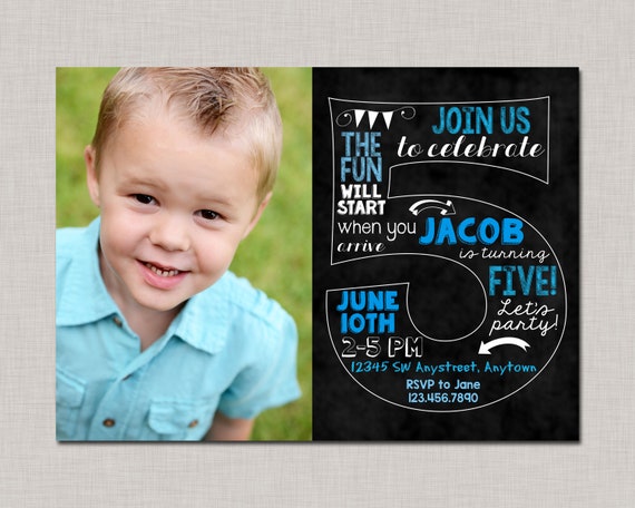 Fifth Birthday Invitation, 5th Birthday Invitation, Boy Birthday Invitation, Photo Invitation, 5th, Number 5, Fifth Birthday Il_570xn