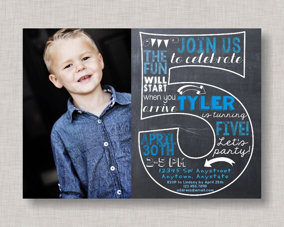 Fifth Birthday Invitation, 5th Birthday Invitation, Boy Birthday Invitation, Photo Invitation, 5th, Number 5, Fifth Birthday Il_570xn