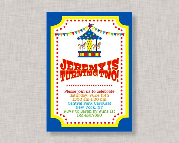 Carousel Invitation,Carousel Birthday Invitation,Boy Carousel Invitation,Boy Carousel Party,Carousel Party,Circus Birthday Invitation Il_570xn