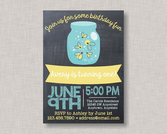 First Birthday Invitation, Mason Jar Invitation, Mason Jar Birthday Invitation, BBQ Invitation, Birthday BBQ, Camping Invitation, Firefly Il_570xn