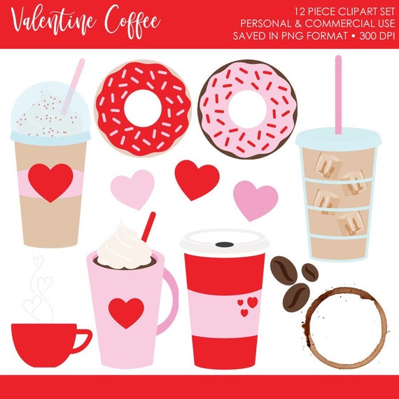 BUY 2 GET 1 FREE! Coffee Clipart,Coffee Clip Art,Valentine Clipart, Valentine Coffee Clipart,Valentine Doughnut Clipart,Iced Coffee Clipart Il_570xn