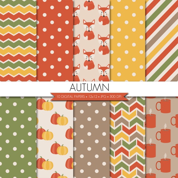BUY 2 GET 1 FREE! Fall Digital Paper,Autumn Digital Paper,Fox Digital Paper,Coffee Digital Paper,Pumpkin Digital Paper,Fall Scrapbook Paper Il_570xn