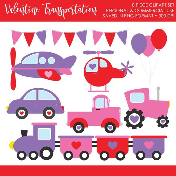 BUY 2 GET 1 FREE! Transportation Clipart,Valentines Day Clipart,Valentines Day Transportation Clipart,Car Truck Clipart,Train Clipart,Girl Il_570xn