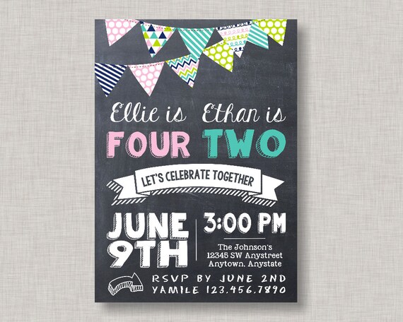 Sibling Birthday Invitation, Boy Girl Birthday Invitation, Joint Birthday Invitation Il_570xn