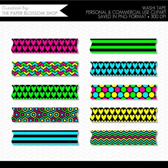 BUY 2 GET 1 FREE! Neon Washi Tape Clipart,Washi Tape Clip Art,Digital Washi Tape,Digital Planner Stickers,Planner Clipart,Scrapbook Clipart Il_570xn