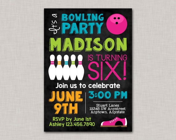 Bowling Birthday Invitation, Bowling Party Invitation, Bowling Party, Bowling Invitation, Chalkboard, Sisters, Joint Bowling Party, Girl Il_570xn