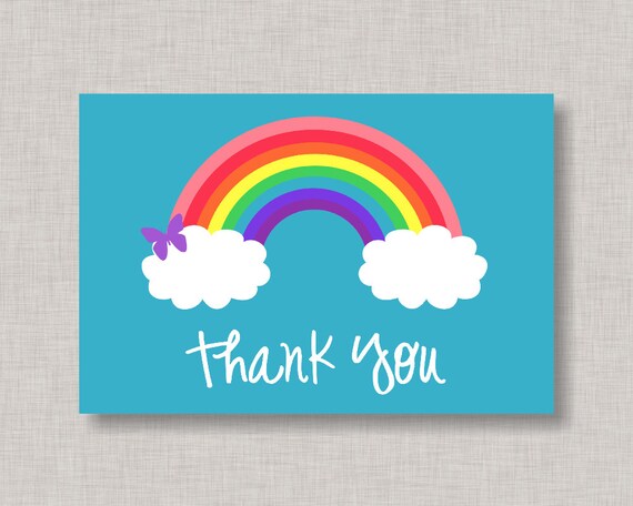 Rainbow Thank You Card, Rainbow Note Card, Rainbow Birthday Party, Rainbow Favor, Rainbow Party, Rainbow Birthday, Printable Thank You Card Il_570xn