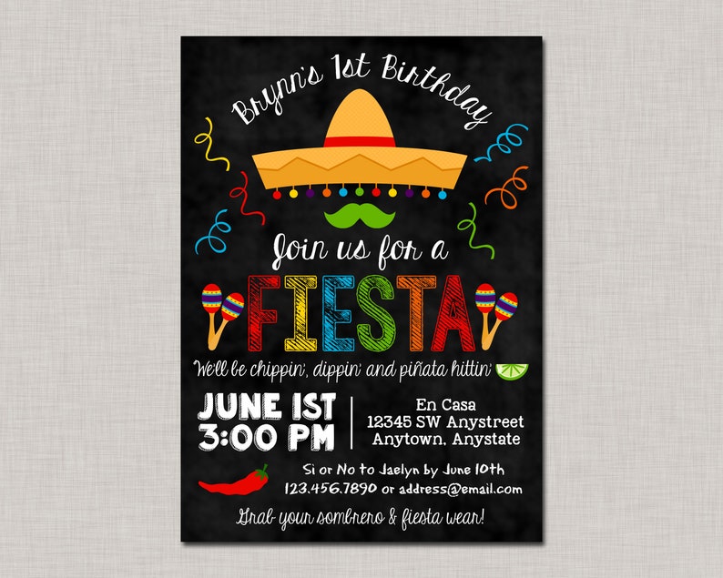 Fiesta Invitation Fiesta Birthday Invitation Fiesta Birthday Etsy