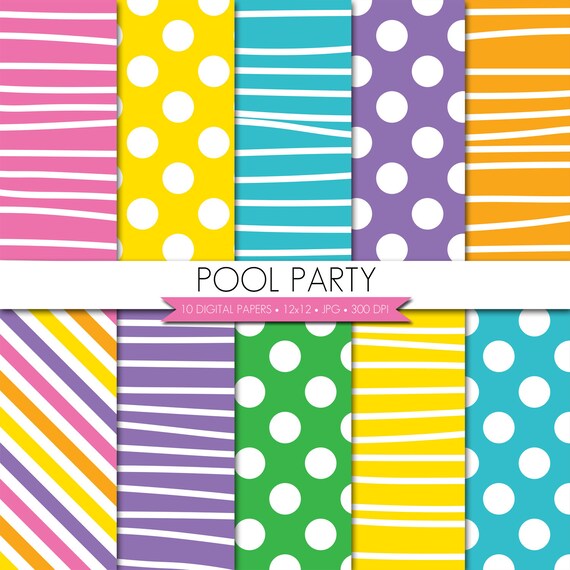 BUY 2 GET 1 FREE! Pool Party Digital Paper,Summer Digital Paper,Rainbow Digital Paper,Beach Digital Paper Pack,Polka Dot Digital Paper Il_570xn