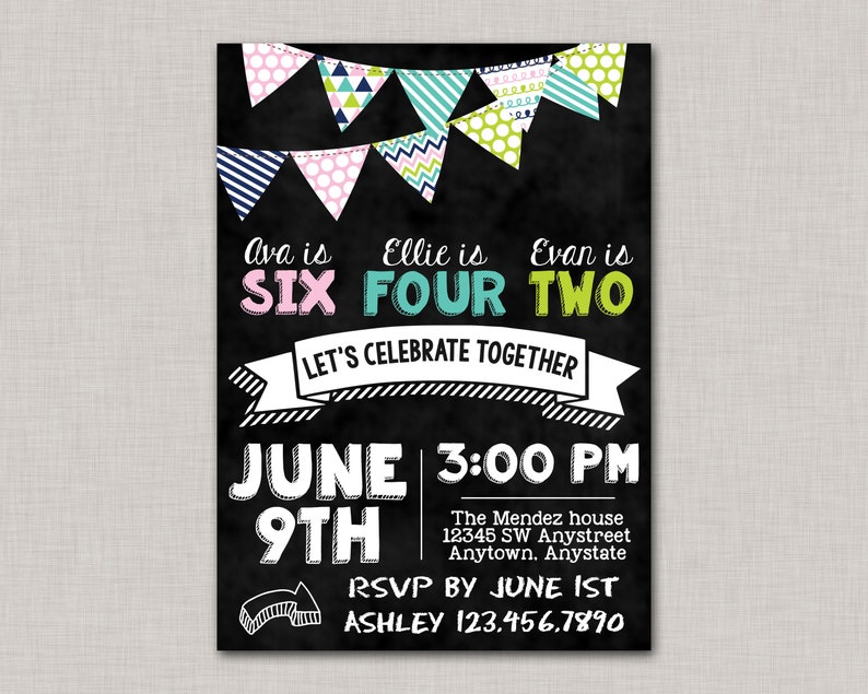 Sibling Birthday Invitation Boy Girl Birthday Invitation Etsy