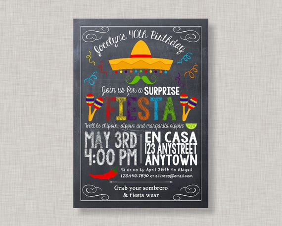 Surprise Fiesta Invitation, Fiesta Birthday Invitation, Fiesta Birthday Party, Cinco de Mayo, Surprise Birthday Invitation, Surprise Party Il_570xn