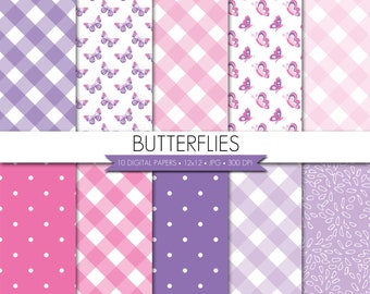 Butterfly Digital Paper,Butterfly Patterned Paper,Butterfly Paper,Pink and Purple Butterfly Paper,Spring Digital Paper,Girl Digital Paper