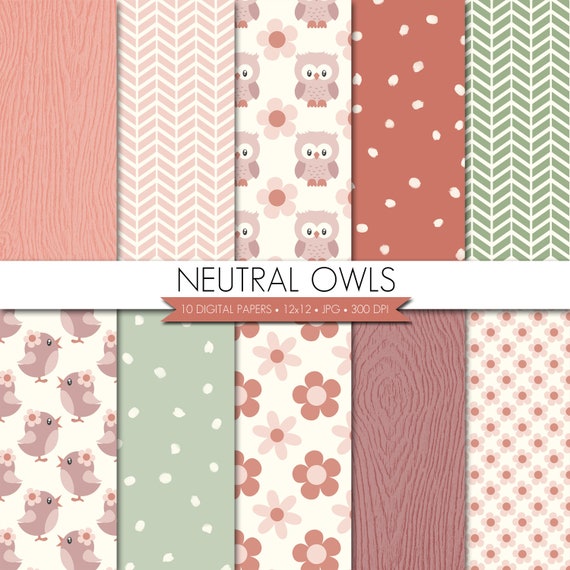 Owl Digital Paper,Owls Digital Paper,Neutral Owls Digital Paper,Boho Owls,Bird Digital Paper,Flower Digital Paper,Digital Scrapbook Paper Il_570xn