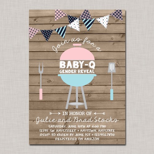 Baby Q Gender Reveal Invitation Printable BBQ Gender Reveal Etsy