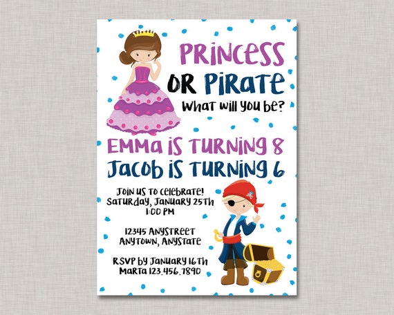 Princess Pirate Invitation,Princess Pirate Birthday Invitation,Pirate Princess Invitation,Pirate Princess Birthday,Sibling Birthday Party Il_570xn