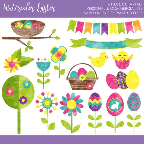 BUY 2 GET 1 FREE! Watercolor Easter Clipart,Easter Clip Art,Spring Clipart,Spring Clipart with banner,Easter Egg Clipart,Easter Basket Il_570xn
