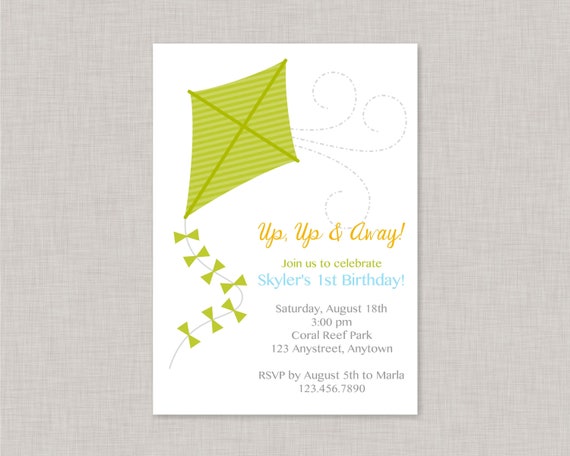 Kite Invitation, Kite Birthday Invitation, Park Birthday Invitation, Kite Birthday Party Invite, Kite Party, First Birthday Invitation Il_570xn
