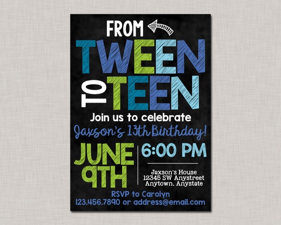 Teen Boy Birthday Invitations 13th Birthday Invitations Boy Printable pin-on-cards