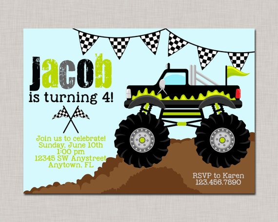 Monster Truck Invitation, Monster Truck Birthday Invitation, Monster Truck Birthday Party, Printable Birthday Invitation Il_570xn
