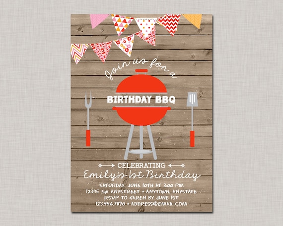 Birthday BBQ Invitation, Backyard BBQ Invitation, BBQ Invitation, Girl Birthday Invitation Il_570xn