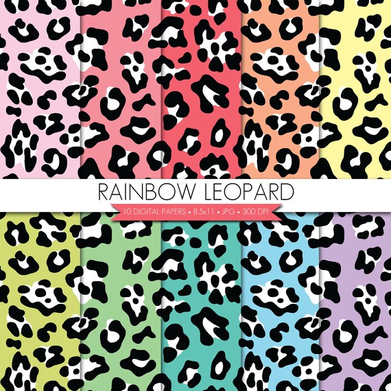 BUY 2 GET 1 FREE! 8.5 x 11 Leopard Digital Paper,Animal Digital Paper,Animal Print Digital Paper,Rainbow Paper,Scrapbook Paper Il_570xn