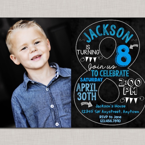 Eighth Birthday Invitation Boy Birthday Invitations 8th - Etsy