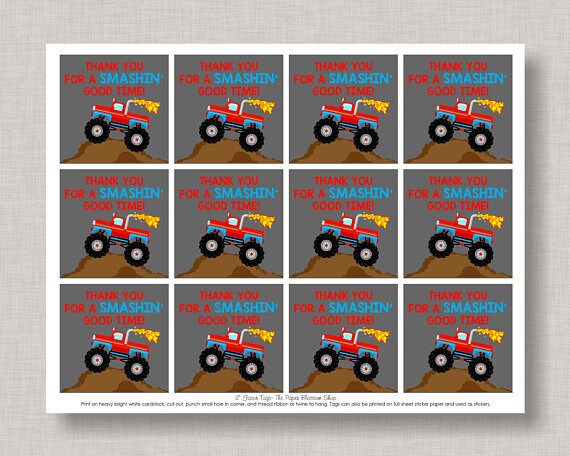 Monster Truck Favor Tags,Monster Truck Thank You Tags,Monster Truck Birthday,Monster Truck Party,Monster Truck Favors,Gift Tags,Favor Tags Il_570xn