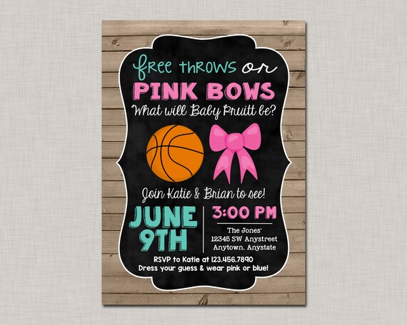 Basketball Gender Reveal Invitations, Basketball Gender Reveal Party, Free Throws or Pink Bows Gender Reveal Invitation,Basketball and Bows Il_570xn