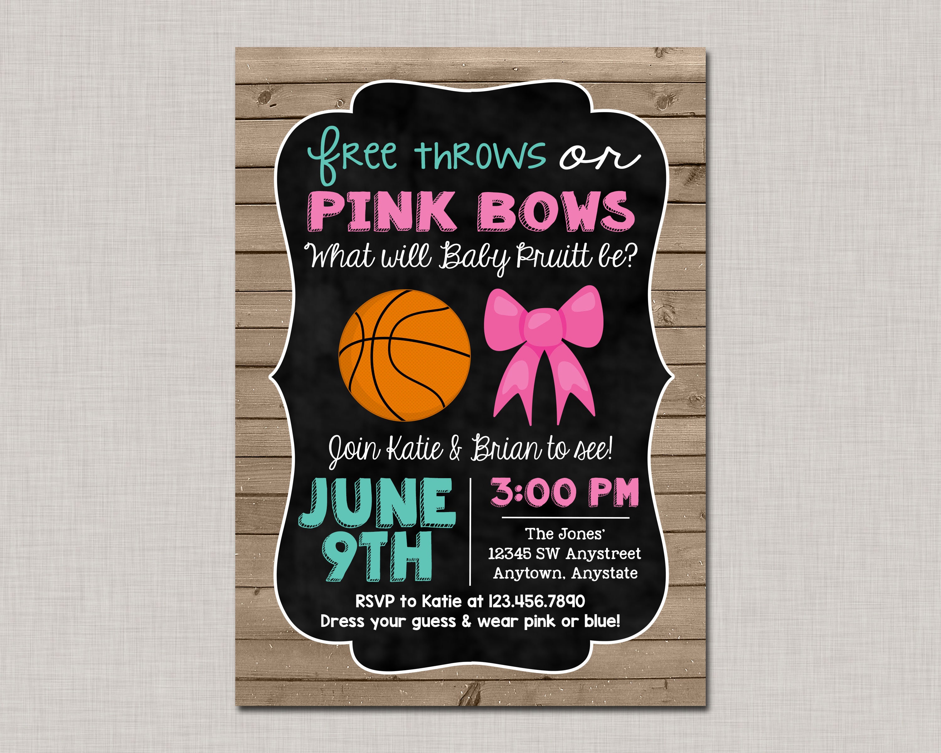 Basketball Gender Reveal Invitations Basketball Gender Reveal Etsy
