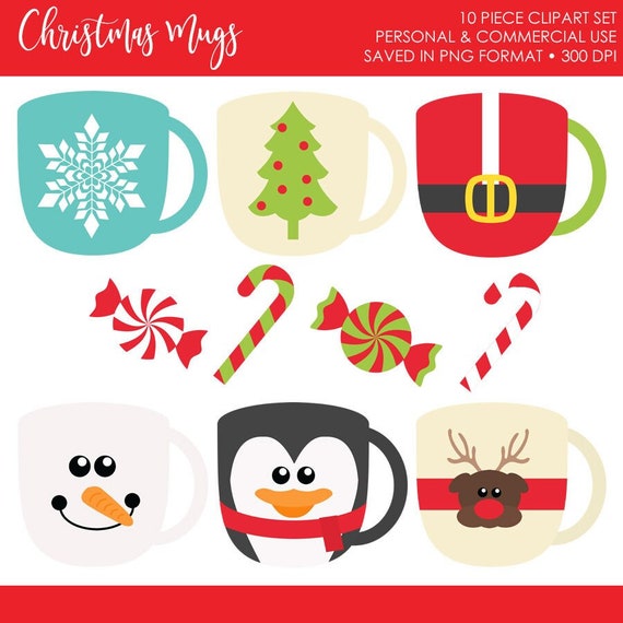 Christmas Mugs Clipart,Christmas Mug Clipart,Christmas Clipart Cute,Christmas Treats Clipart,Candy Cane Clipart Il_570xn