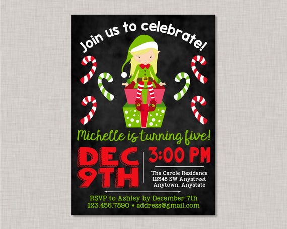 Elf Birthday Invitation, Elf Birthday Invite, Girl Elf Party, Christmas Birthday Invitation, Christmas Birthday Invite, Girl Elf Invitation Il_570xn