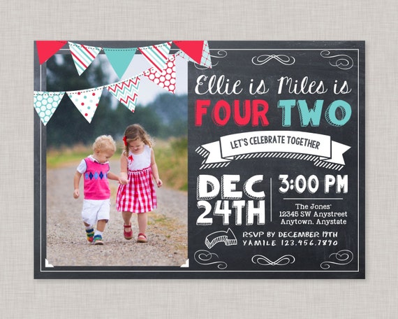 Sibling Birthday Invitation, Boy Girl Birthday Invitation, Joint Birthday Invitation,Brother Sister Birthday Invitation,Chalkboard Invite Il_570xn