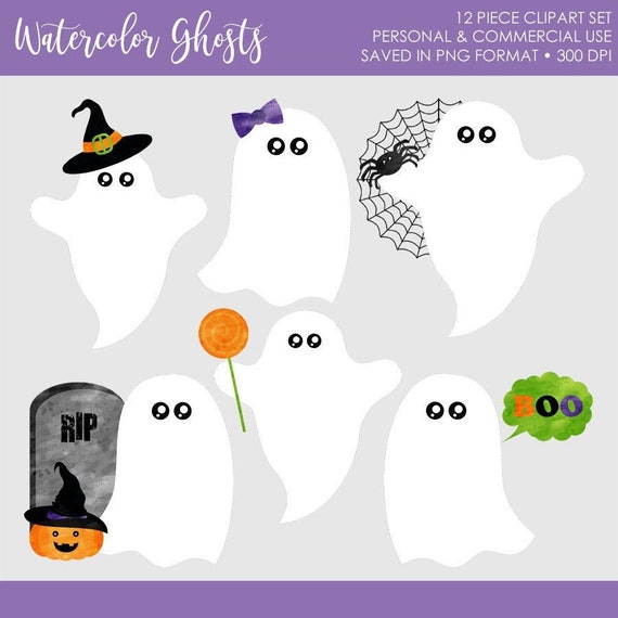 BUY 2 GET 1 FREE! Watercolor Ghost Clipart Cute,Ghost Clipart,Ghost Clipart Halloween,Halloween Clip Art,Halloween Clipart Cute,Ghost art Il_570xn
