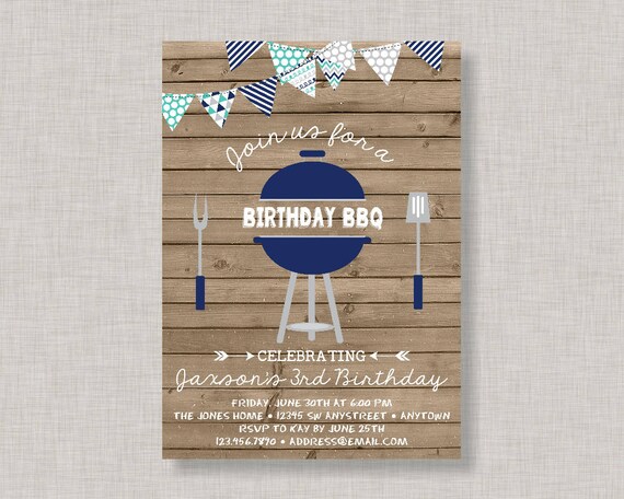 Birthday BBQ Invitation, Backyard BBQ Invitation, BBQ Invitation, Sibling, Bunting, Boy Birthday Invitation Il_570xn