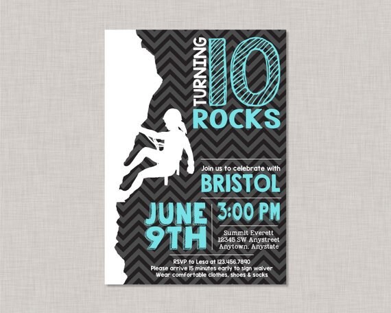 Rock Climbing Invitation, Girl Rock Climbing Invitation, Rock Climbing Birthday Invitation, Rock Climbing Party, Girl, Aqua Il_570xn
