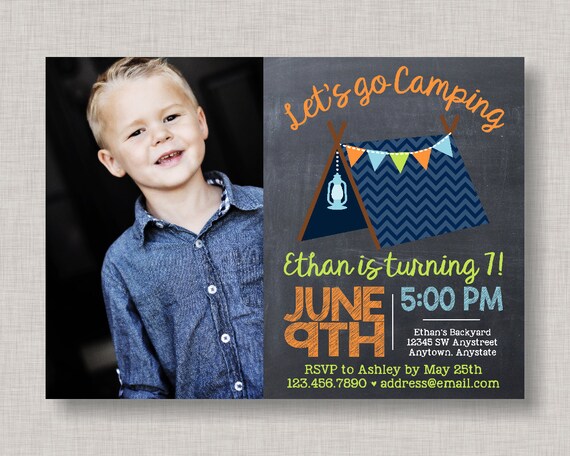 Camping Birthday Invitation, Camping Invitation, Camping Party, Camping Birthday, Camping Birthday Party, Chalkboard Il_570xn