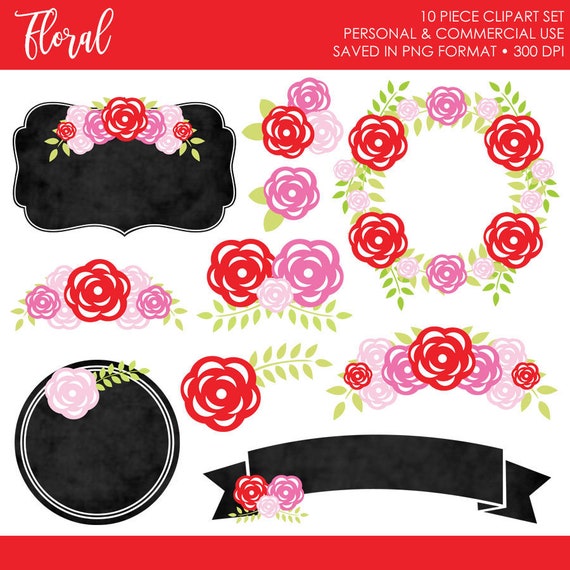 BUY 2 GET 1 FREE! Floral Clipart,Red Pink Flower Clipart,Roses Clipart,Valentine Clipart,Chalkboard Tag Clipart,Floral Tags,Flowers Clipart Il_570xn