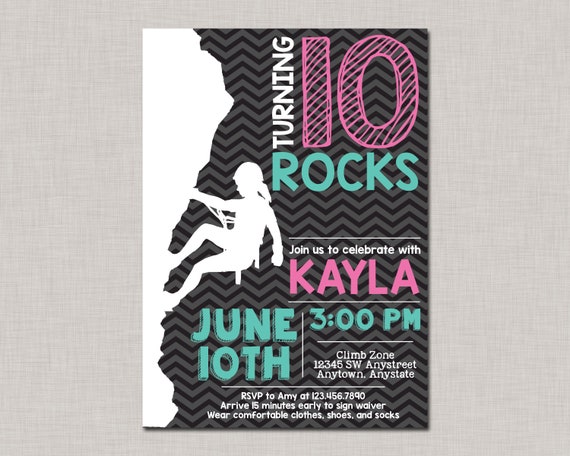 Rock Climbing Invitation, Girl Rock Climbing Invitation, Rock Climbing Birthday Invitation, Rock Climbing Party, Girl, Aqua, Pink Il_570xn