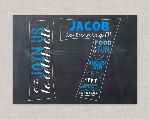 17th Birthday Invitation, 17th Birthday Invitation for Boys, 17th Birthday Invitation Boy, Boy Birthday Invitation, Teen Birthday Invitation Il_570xn