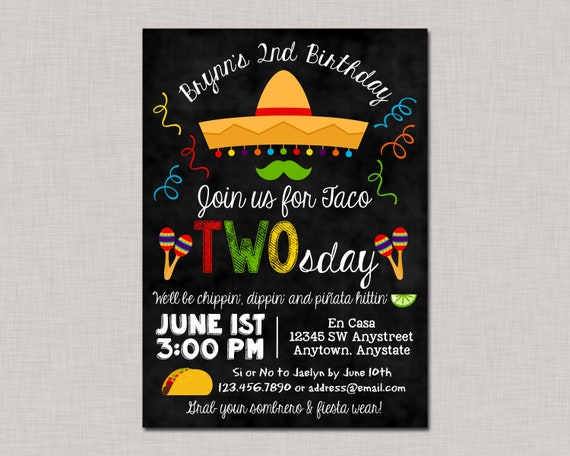 Fiesta Invitation, Fiesta Birthday Invitation, Taco Tuesday Invitation, Taco Twosday Invitation, Second Birthday Invitation, 2nd Birthday Il_570xn