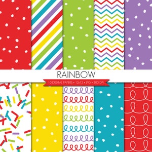 Rainbow Digital Paper,Rainbow Digital Paper Pack,Birthday Digital Paper,Confetti Digital Paper,Digital Scrapbook Paper