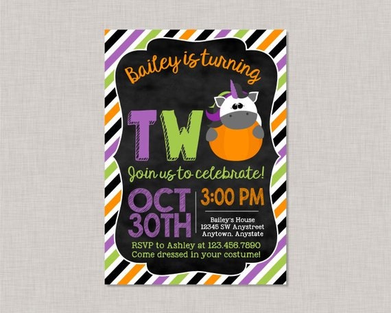 Halloween Unicorn Invitation,Unicorn Second Birthday Invitation,Unicorn 2nd Birthday Invitation,Unicorn Invitation,Costume Party Invitation Il_570xn