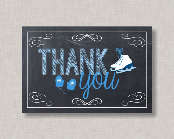 Ice Skating Thank You Card, Ice Skating Birthday Party, Ice Skating Birthday Boy, Printable Thank You Card, Instant Download Thank You Card Il_570xn