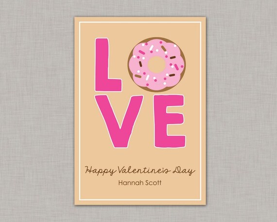 Valentine Classroom Cards, Donut Valentine Card, Classroom Valentines, Classroom Valentine's Day Card, Kids Valentine Cards, Kids Valentines Il_570xn
