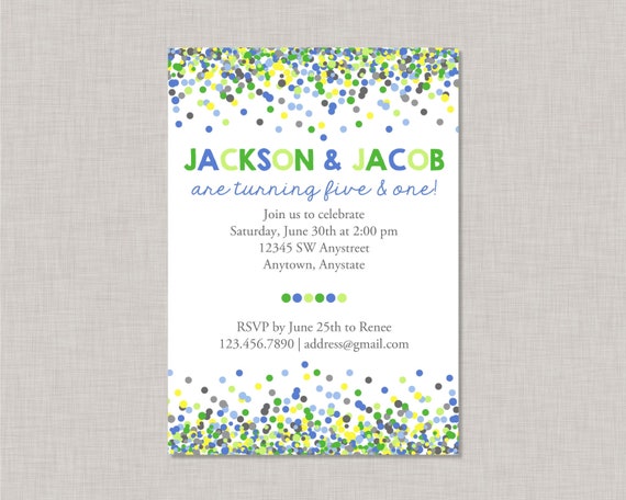 sibling birthday invitation confetti birthday invitation sibling